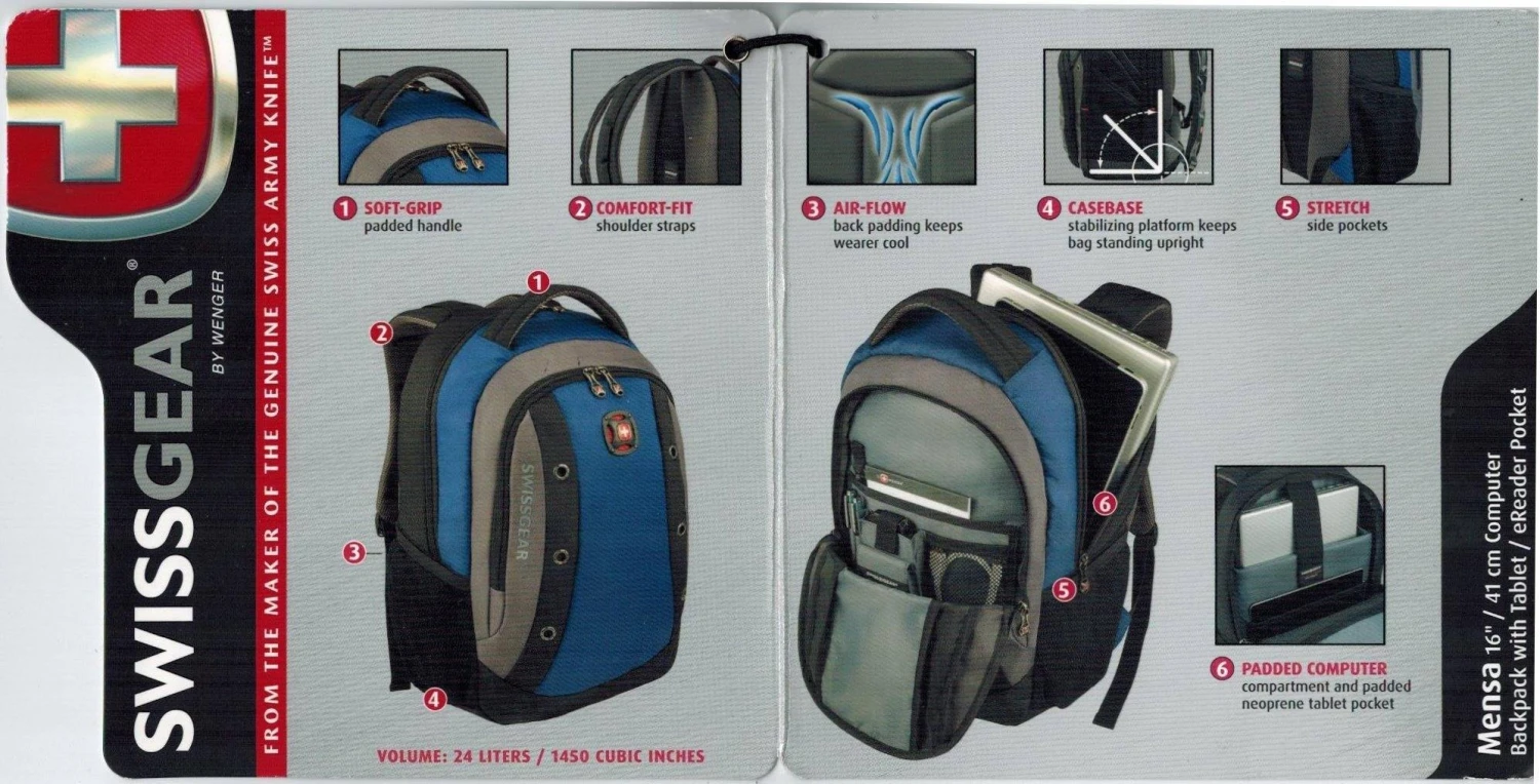 Swissgear 16" Laptop Computer Backpack, Tablet EReader Pocket 5 Swissgear 16" Laptop Computer Backpack, Tablet EReader Pocket - Image 3