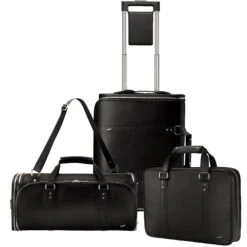 Vocier 3-Piece Travel Set Zero Crease System, Leather Travel Bag & Leather Briefcase